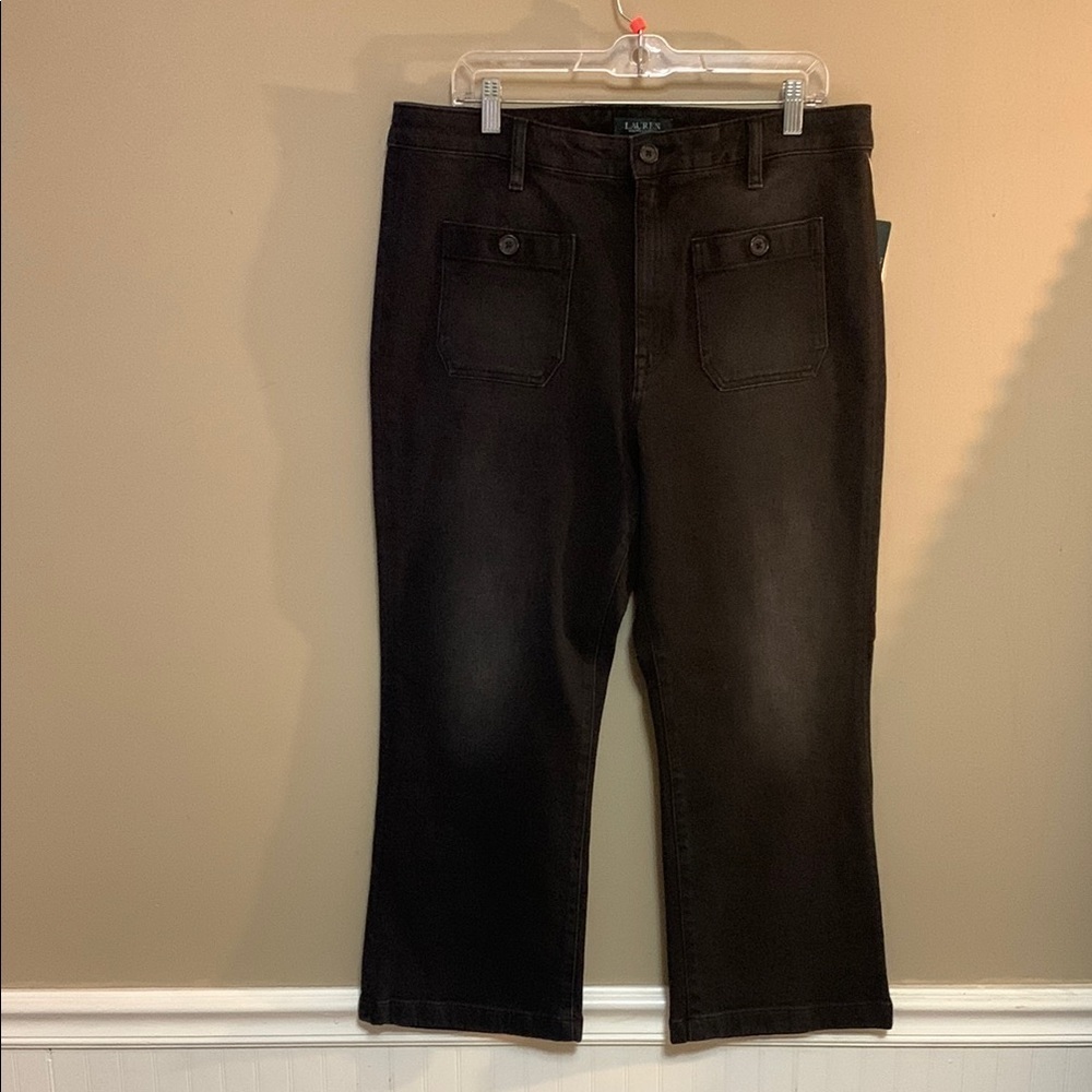 Lauren Ralph Lauren Women Cropped Straight Wide Leg Stretch Jeans 16 Black